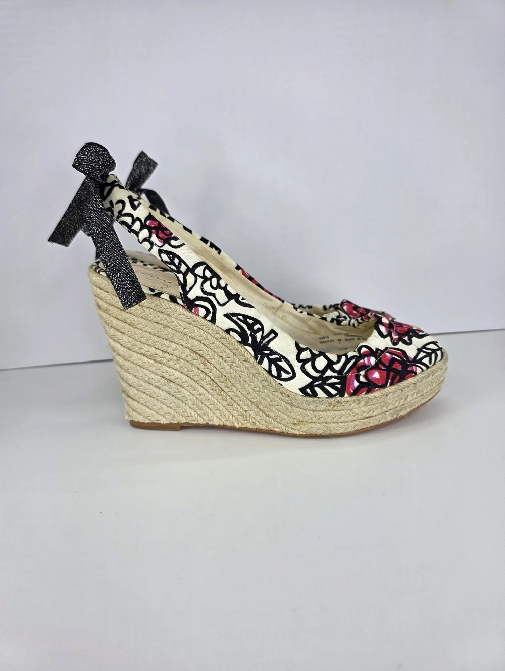 Coach Women's Maritza Wedge Espadrilles Multicolor Floral Bow Tye Back Size 9.5B